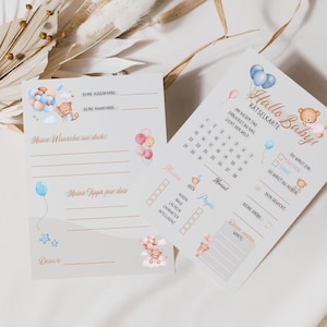 Bären Babyshower Babyparty Rätselkarten | Babyparty Spiele | DIN A6 | Gender Reveal Party | Tippkarten | Ratespiel | Ratekarten Rätselkarten
