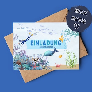 Meereswelt Einladungskarten Kindergeburtstag | DIN A6 | Geburtstagsparty | Geburtstagseinladungen für Kinder | inkl. Umschläge
