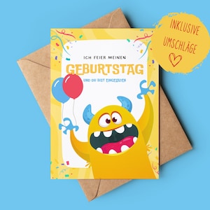 Monster Einladungskarten Kindergeburtstag | DIN A6 | Geburtstagsparty | Geburtstagseinladungen für Kinder | inkl. Umschläge