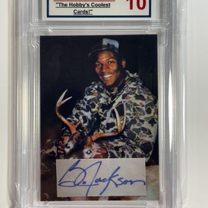 Bo Jackson - Bo Knows Bucks - ¡Tarjeta de caza de ciervos con pegatina facsímil autógrafa!