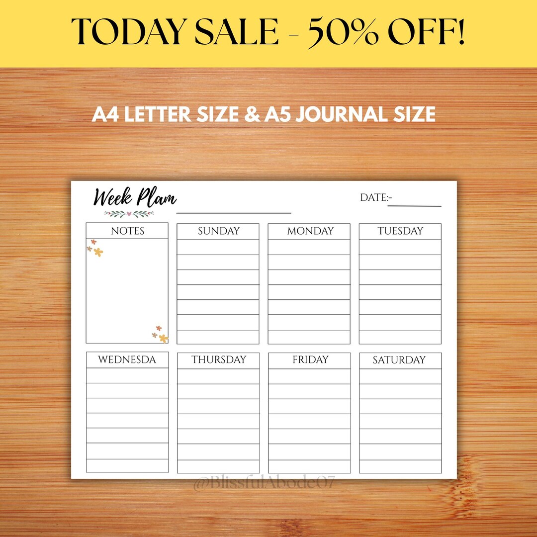 Minimalist Weekly Planner Printable: A4 A5 PDF (monday Start) - Etsy