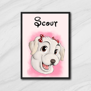 Portrait d’animal de compagnie personnalisé à partir d’une photo d’animal de compagnie Disney animal de compagnie personnalisé portraits de chiens numériques portraits de chat impression d’art d’animal de compagnie personnalisée et affiche dessin, chien