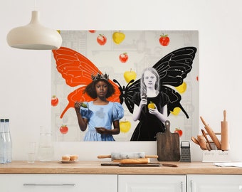 Butterfly Girls Pop Art Print: Kids Room Canvas Wall Decor AI