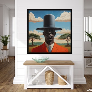 Wall art home decoration poster print on canvas,  Digital Art, Surrealism art black African man With a hat,  Hallway decor AI