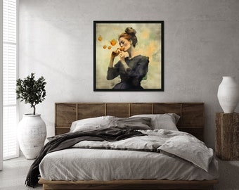 Stampa su tela con ritratto di donna: decorazione d'interni con arte digitale AI
