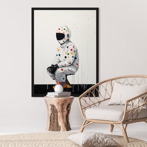 Pop art decoration picture, print on canvas, Digital Art, Astronaut helmet and scattered dots AI