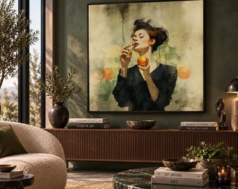 Stampa su tela di donna surrealista con sigaretta, arte digitale