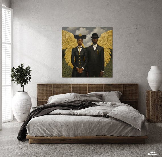 Black Angel Wings Canvas Print: African Surrealism Art (Digital Art) AI