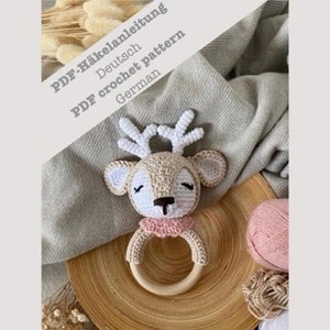 Crochet pattern deer reindeer grasping ring rattle letas_manufaktur GERMAN