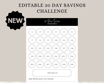 30 Day Savings Challenge, 30 Day Challenge, 30 Day Tracker, Goal Setting, Printable 30 Day Challenge, Editable 30 Day, 30 Day Planner