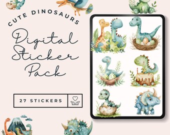 Dinosaur Digital Stickers | Pre-Cropped GoodNotes Stickers | Fun Kids Scrapbooking PNGs | Cute Dino Planner Stickers | Instant Download