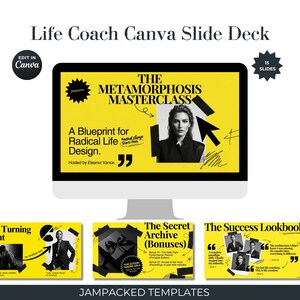 Presentación de diapositivas para coach de vida / Plantilla de presentación de 15 páginas en Canva / Diapositivas para clases magistrales de coaching / Descarga instantánea