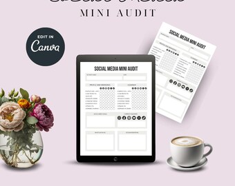 Mini hoja de auditoría de redes sociales / Lista de verificación de perfil de una página / Plantilla de Canva editable + PDF / Herramientas para pequeñas empresas / Descarga instantánea