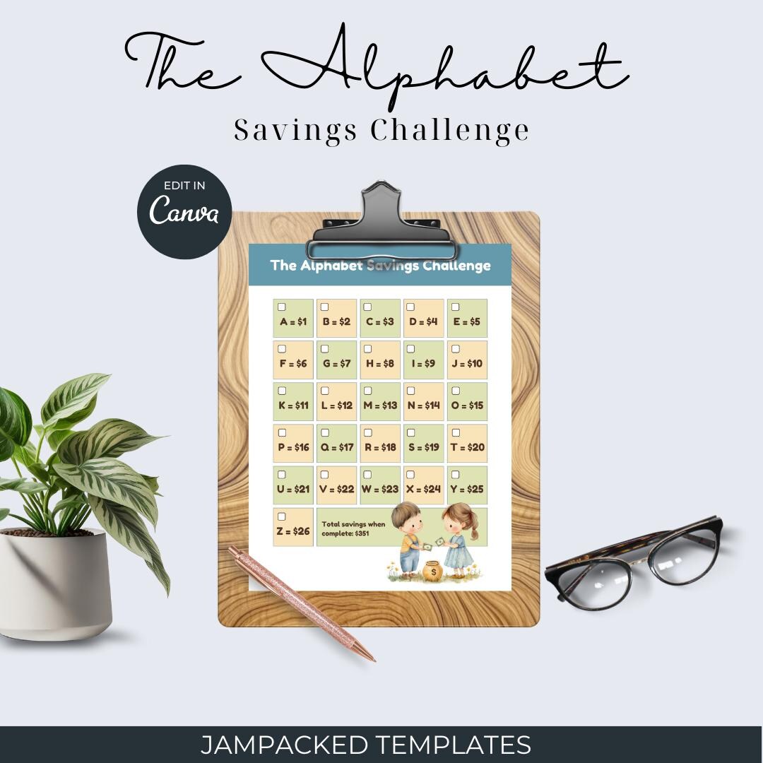 Alphabet Savings Challenge for Kids | Printable Money Tracker (digital ...