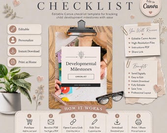 Child Development Milestone Checklist | Baby Toddler Growth Tracker (Printable & Editable Canva)