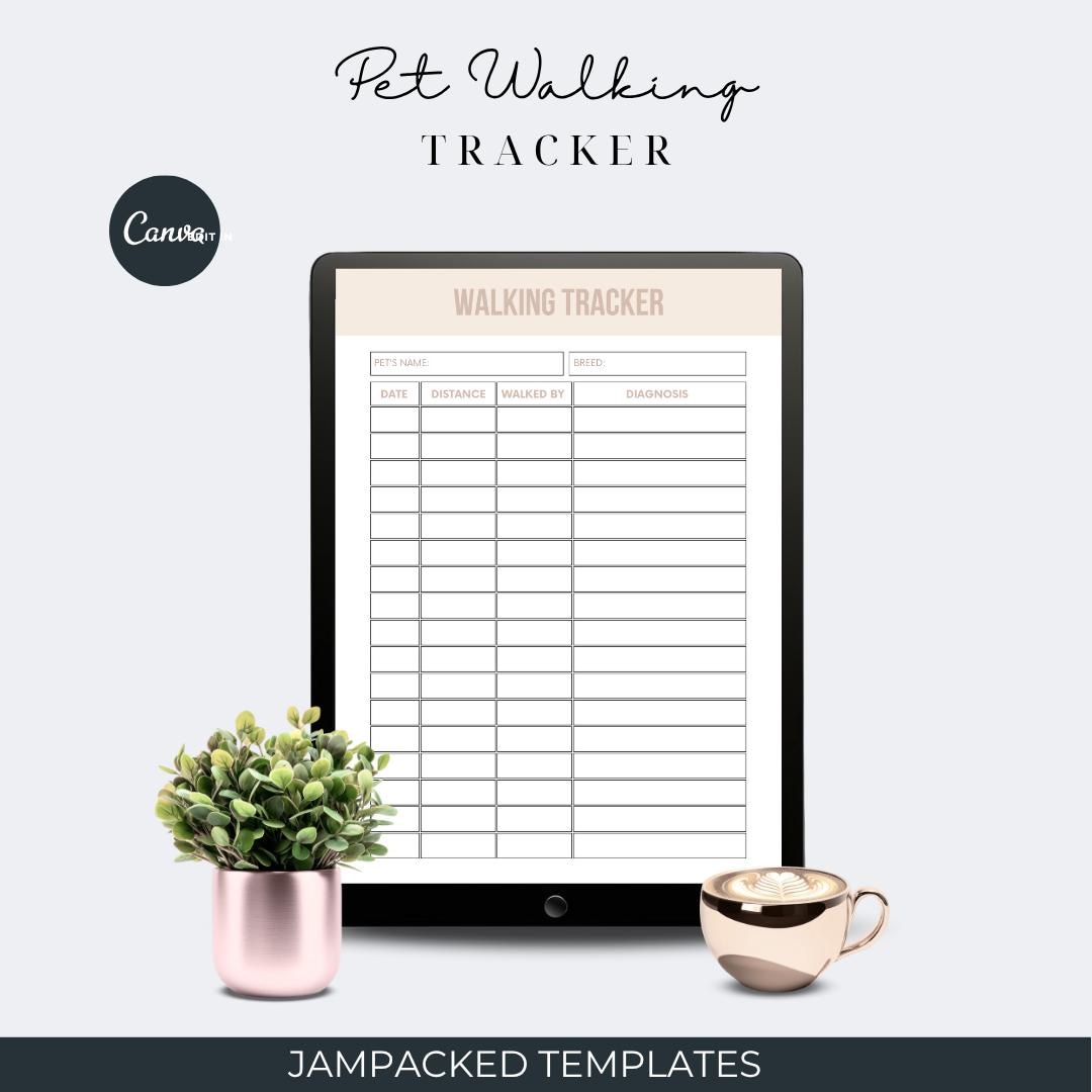 Pet Walking Tracker Printable Dog Walk Log Sheet Editable Canva Pet Routine Schedule Daily Walk ...