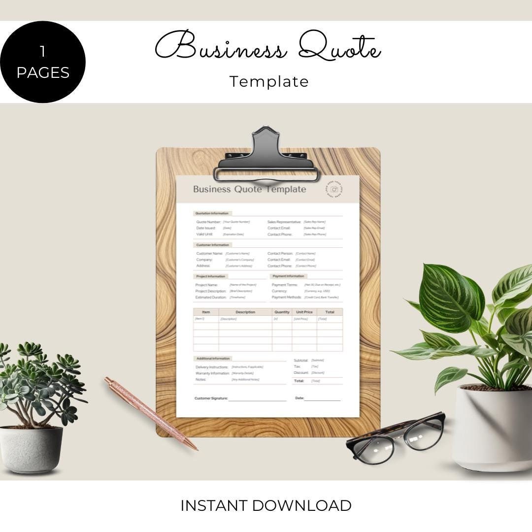 Business Quote Template | Editable Client Estimate Form (digital ...