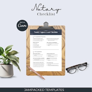 May include: A printable checklist for notary appointments. The checklist is divided into two sections: Pre-Appointment Preparation and At the Appointment. The checklist includes items such as confirming the appointment details, reviewing applicable laws and regulations, preparing your tools, verifying identification requirements, greeting and identifying the signer, verifying client willingness and awareness, completing the notary journal entry, and administering oaths or affirmations.