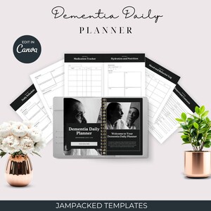 10 page dementia daily planner, comes in editable canva template and pdf format