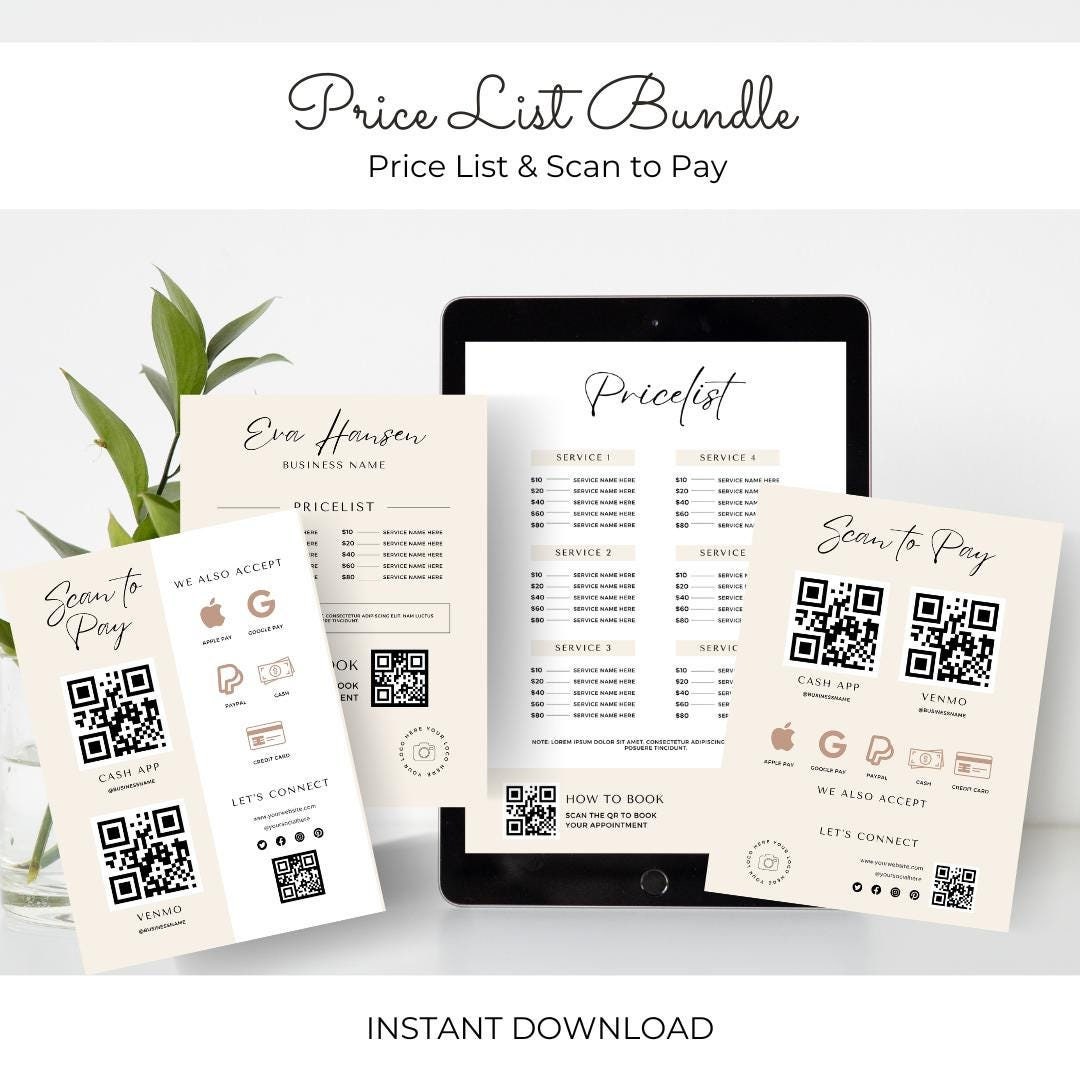 Editable Price List & Scan to Pay Templates | Canva Design (digital ...
