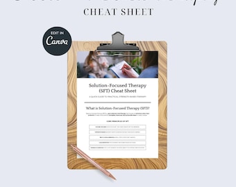 Solution Focused Therapy Cheat Sheet | Editable Canva Template + PDF | Mental Health Worksheet | SFT Printable for Therapists