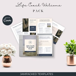 Life Coach Welcome Pack | 20-Page EDITABLE Canva Template + PDF | Client Onboarding Kit | Coaching Intake & Info Packet