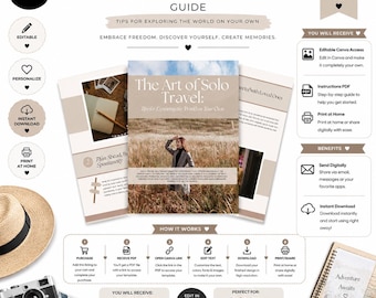 Art of Travelling Solo Guide|Editable Canva Template & PDF|Beginner Tips|Solo Trip Planner|Safety Advice for Travellers