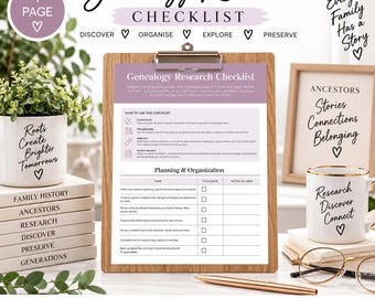 Genealogy Research Checklist | Family History Task Tracker Printable – 6‑Page PDF for Planning & Records