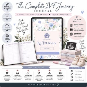 Diario del percorso di fecondazione in vitro/Modello Canva modificabile/Tracciatore delle tappe fondamentali della fertilità/Guida al supporto emotivo/Riflessioni sul trattamento/Download digitale
