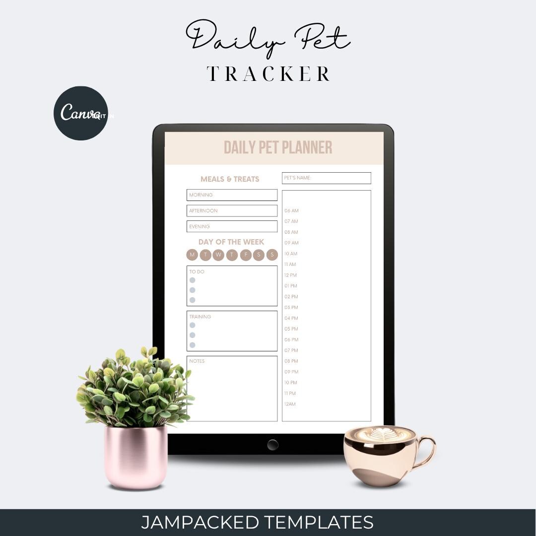 Daily Pet Planner Printable Pet Care Tracker Editable Canva Pet ...
