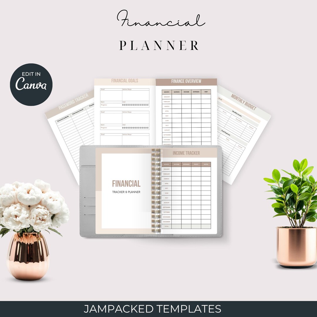 Financial Planner Printable Budget Tracker Editable Canva Template ...
