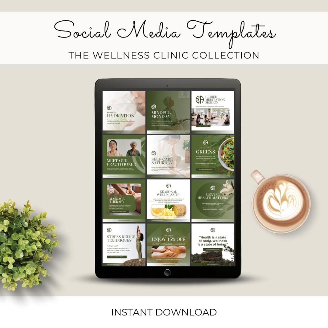Wellness Clinic Social Media Templates | Canva Editable (digital ...