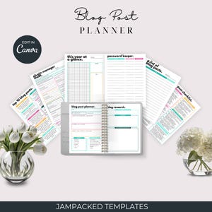 Blog Post Planner | Editable Canva Blog Planner Template | Printable Blogging Content Calendar | SEO Tracker & Checklist | Blogging Planner