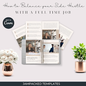Side Hustle & Full-Time Job Balance eBook | Productivity PDF | Editable Canva Guide | Time Management for Busy Professionals