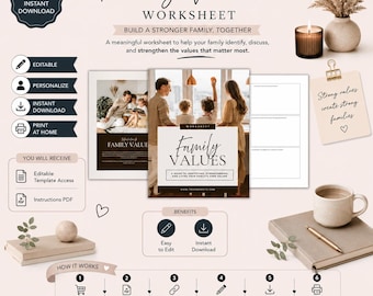 Family Values Worksheet: Printable Canva Template (PDF)
