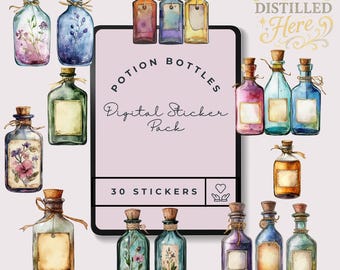 Potion Bottle Stickers Digital Witchy Sticker Pack for Goodnotes PNG Fantasy Planner Stickers Magical Aesthetic Journal Bonus Sheet