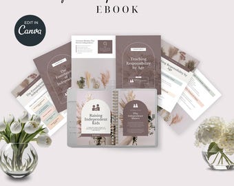 eBook per crescere bambini indipendenti / Modello Canva da 26 pagine + PDF / Guida con consigli per genitori / eBook per genitori per uso personale / Guida per bambini sicuri di sé
