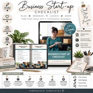 Checkliste für Unternehmensgründer | Bearbeitbare Canva-Vorlage | Unternehmensplanung | Marketingleitfaden | Finanzübersicht | Digitaler Download