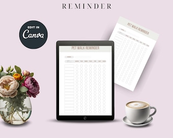 Dog & Pet Walk Reminder Chart | Printable Pet Walking Schedule | Editable Canva Pet Care Planner | Weekly Pet Tracker PDF