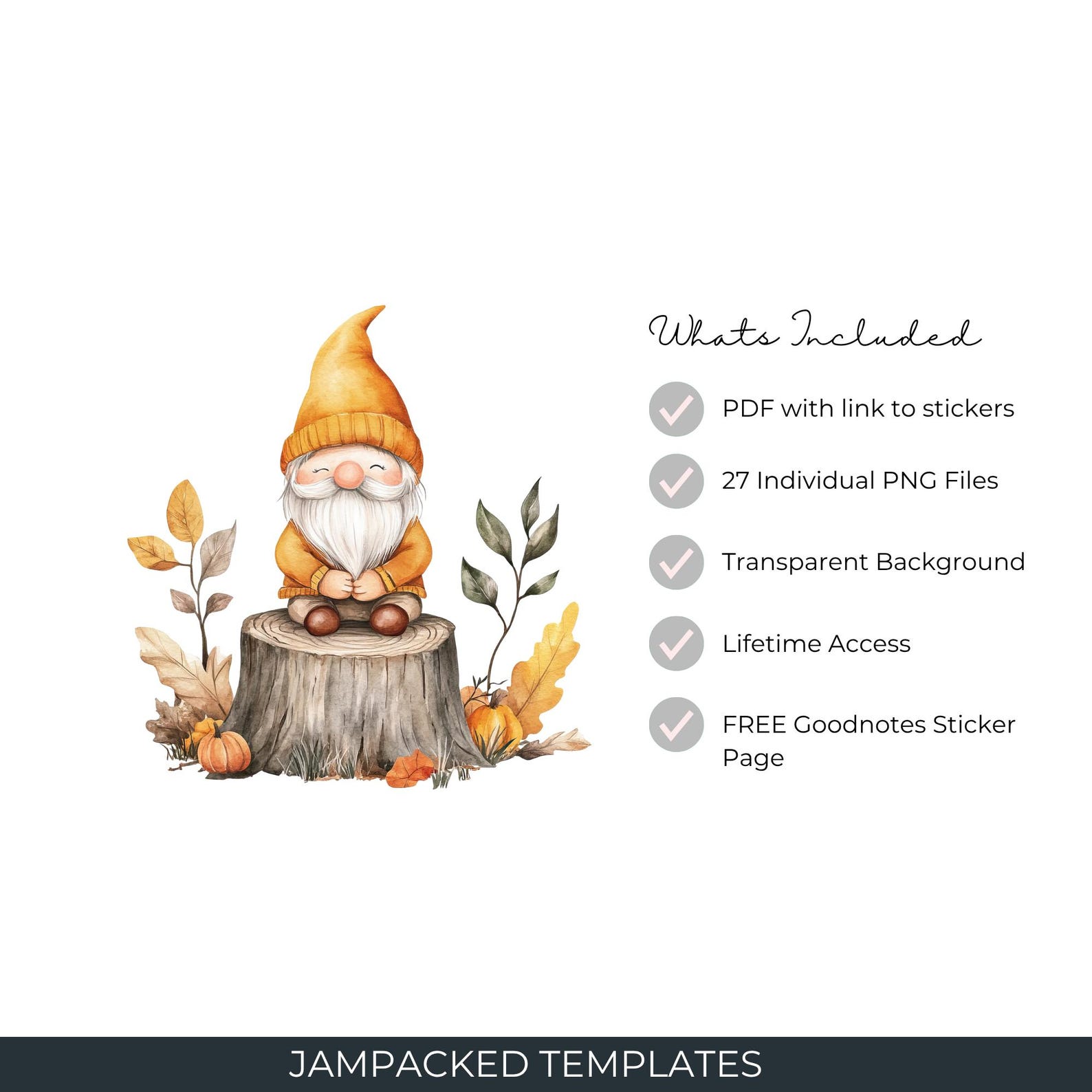 Fall Gnome Digital Stickers | 27 PNG Autumn Gnome Clipart for Goodnotes ...
