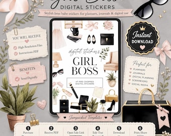 Girl Boss Digital Stickers, Motivational Planner PNGs (Digital Download)