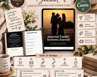 Journal des systèmes familiaux internes | Modèle Canva modifiable | Cahier d'exercices de découverte de soi | Guide de guérison émotionnelle | Suggestions de réflexion | Téléchargement numérique