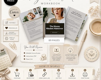 Money Mindset Makeover Workbook | Editable Canva Finance Planner (Digital Download)