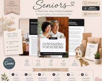 Downsizing for Seniors Guide | 16-Page Editable eBook | Moving & Decluttering Tips | Senior Living Transition | Home Downsizing Planner