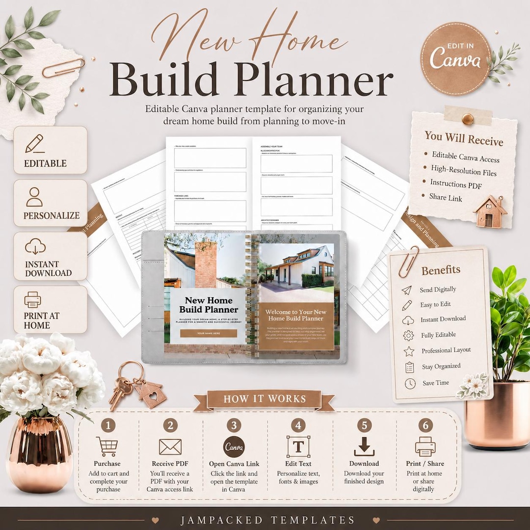 New Home Build Planner Printable Construction Organiser Canva Template ...