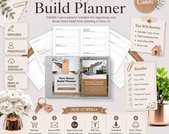 New Home Build Planner Printable Construction Organiser Canva Template House Planning Checklist Custom Build Budget Tracker PDF
