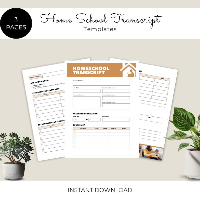 Home School Transcript templates, these are available in pdf format and editable canva template