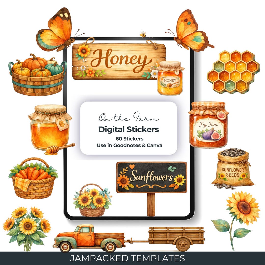 Transparent Sticker Farm Farmers Market Digital Stickers|60 Farm Fresh Produce Planner Stickers ...