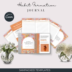 Habit Tracker Journal, Canva Daily Habit Planner, Printable Productivity Journal PDF, Editable Habit Formation Template for Personal Use