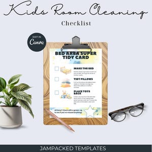 5-Page Kids Room Cleaning Checklist | Printable PDF & Editable Canva Template | Fun Easy Chore Cards for Kids | Daily Cleaning Routine